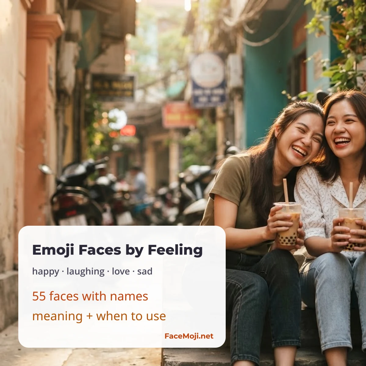 Emoji faces sorted by feeling: happy, laughing, love, sad and more